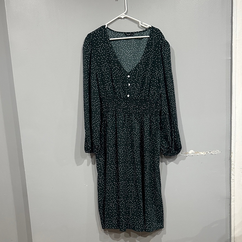 SHEIN Dark Green Long Sleeve Dress with White Dots